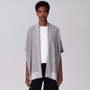 Eileen Fisher Organic Cotton‎ Linen Slub Cardigan Open Front Sleeveless Poncho